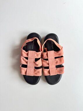 SHOE THE BEAR Brenna Coral Pink Suede Platform Fisherman Cage Sandals, Size 38